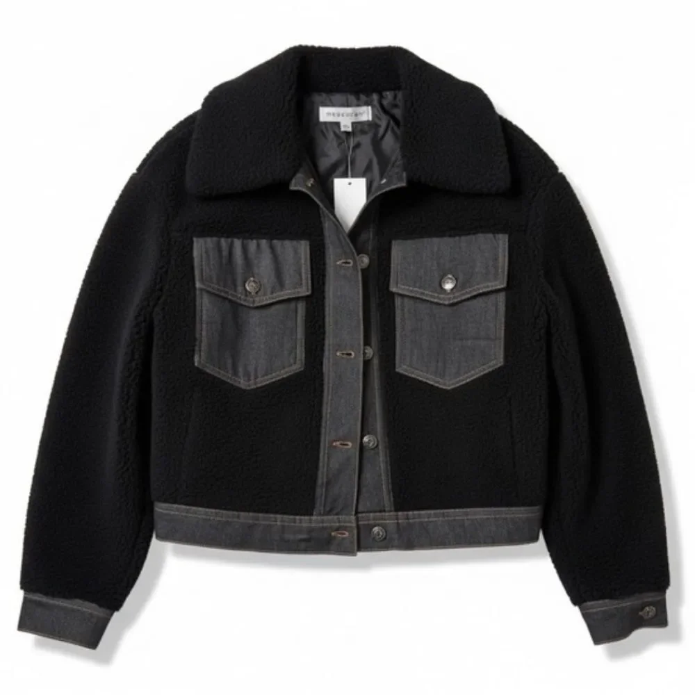 Madden Girl Black Faux Shearling & Denim Jacket